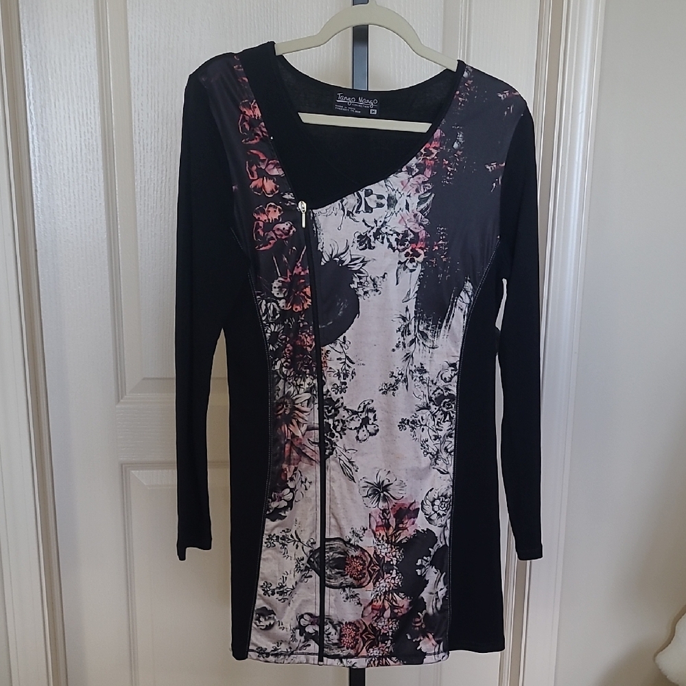 TANGO MANGO Black Dress with Floral and Zipper Accents Size M